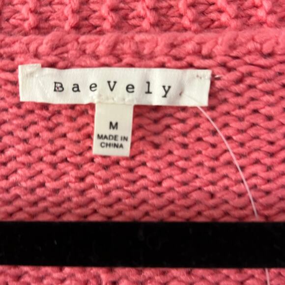NWT BaeVely Pink Fringe Open Front Sweater Cardigan Women’s M Oversized - Picture 5 of 6